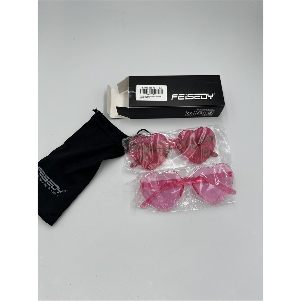 2 Pair‎ Feisedy Rimless Heart Shaped Sunglasses Pink Valentine's Day Party Case